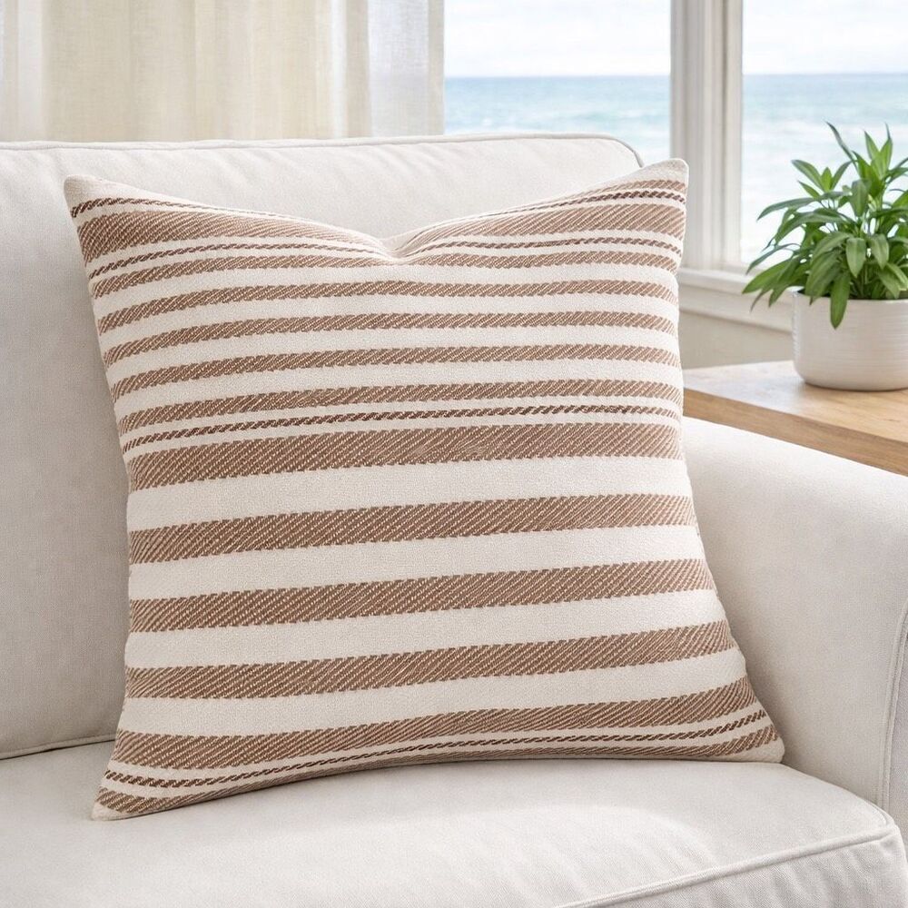 Dash & Albert Stripe Pillow Cover 20” x 20” 100% Cotton Khaki